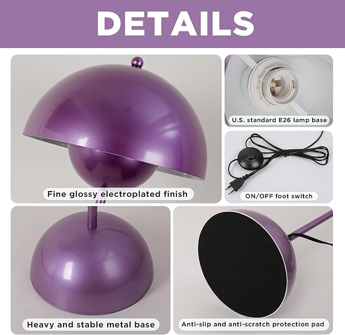 SUNLLOK Flower Pot Floor Lamp for Living Room, Metal Dome Lampshade Standing Floor Lamp with Foot Switch, Modern Reading Floor Light Fixture for Kitchen Island, Bedroom, Restaurant (Purple)