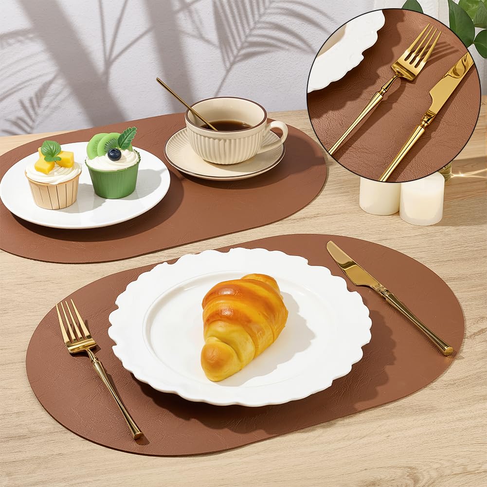 INTERWARM 10Pcs Waterproof PU Table Mats, 11.8x17.5Inch Oval Reversible Placemat Wipeable Washable Place Mats Faux Leather Placemats for Kitchen Dining Room Patio Indoor Outdoor, Peru