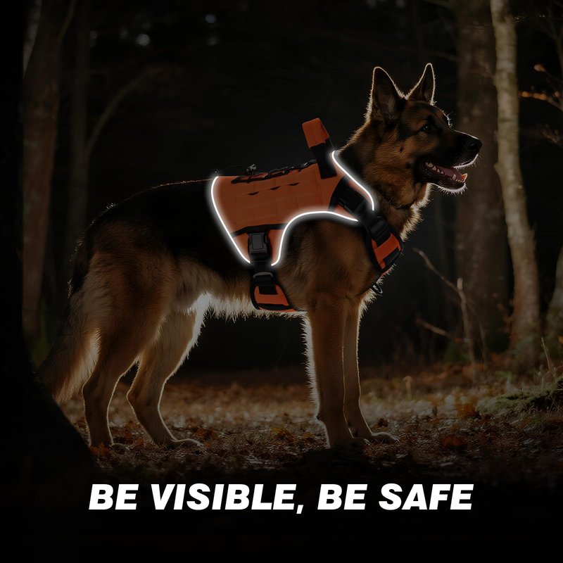 WINGOIN Orange Tactical Dog Harness for Large Dogs, Heavy Duty No Pull Dog Harness with Handle, Adjustable Reflective Military K9 Big Pet Vest for Husky, Doberman, Walking, Training, Hunting (XL)