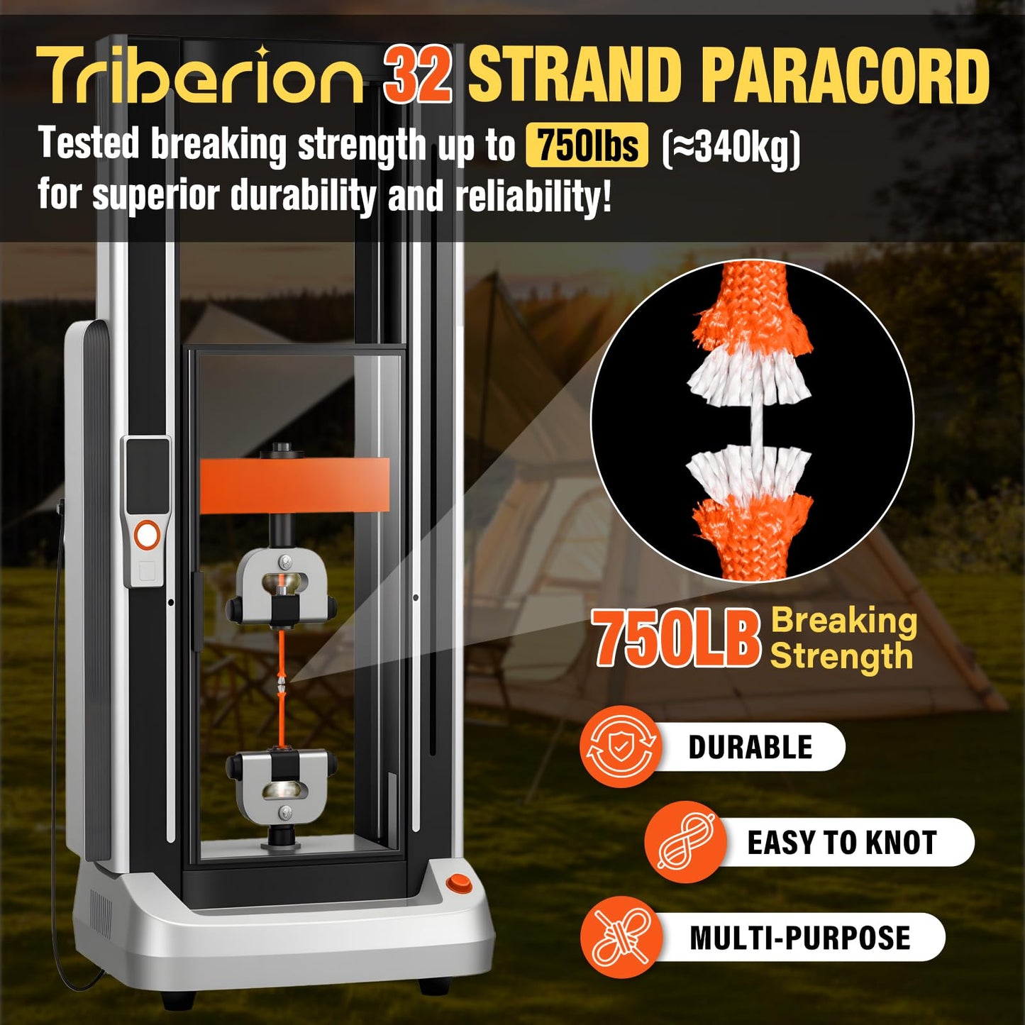 TRIBERION Paracord Rope 750 lb - 500ft 5/32" Parachute Cord 4MM 12-Strand para Cord - Heavy Duty Spool String for Survival,Camping Gear, Survival Bracelet, Clothesline - Orange