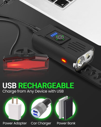 Victoper Bike Light, High Lumens Super Bright Bicycle Lite, 6+4 Modes USB Rechargeable Bike Headlight & Taillight Set, Waterproof Safety Bike Front & Rearlight for Road, Mountain, Night Riding