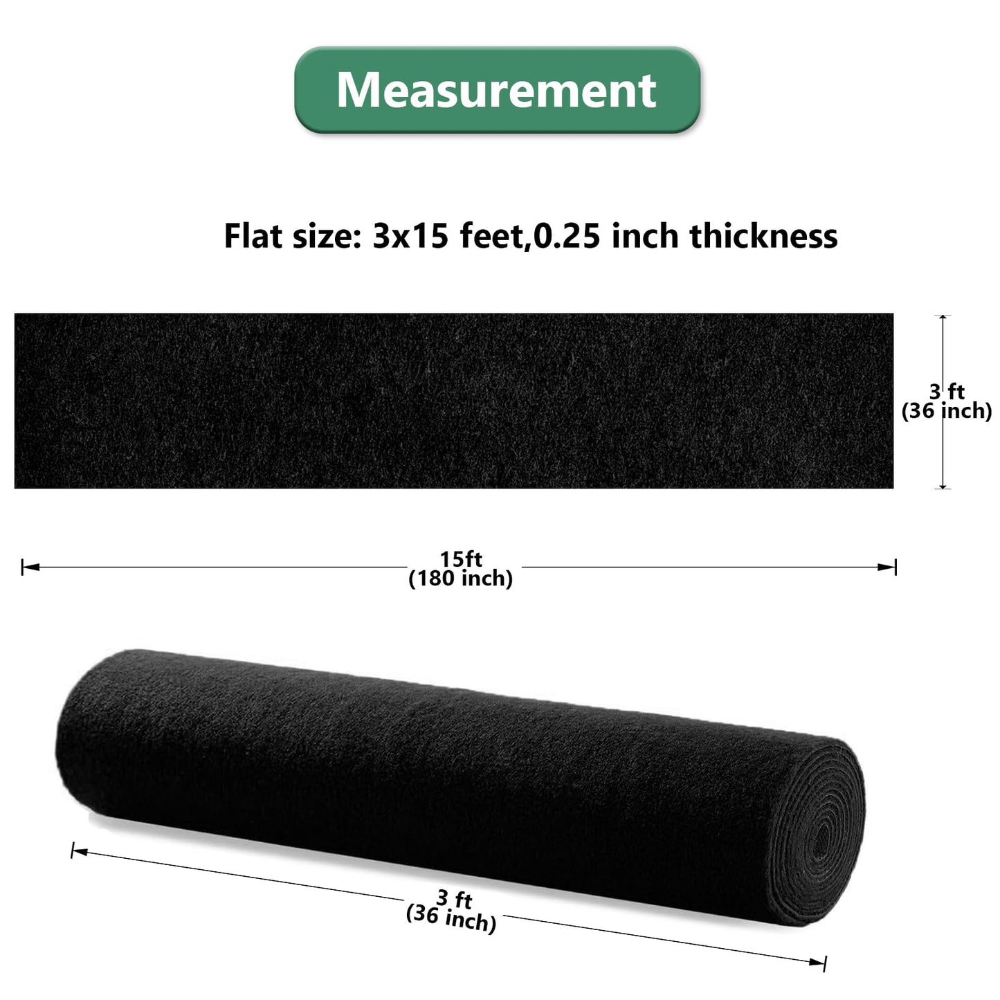 Black Carpet Runner Rug for Party and Event, Non-Slip TPR Rubber Backed Aisle Runway red Rug for Step, Proposal & Wedding Christmas Thanksgiving Decorations, Runway Rug for Prom(3 x 15ft, 450 GSM)