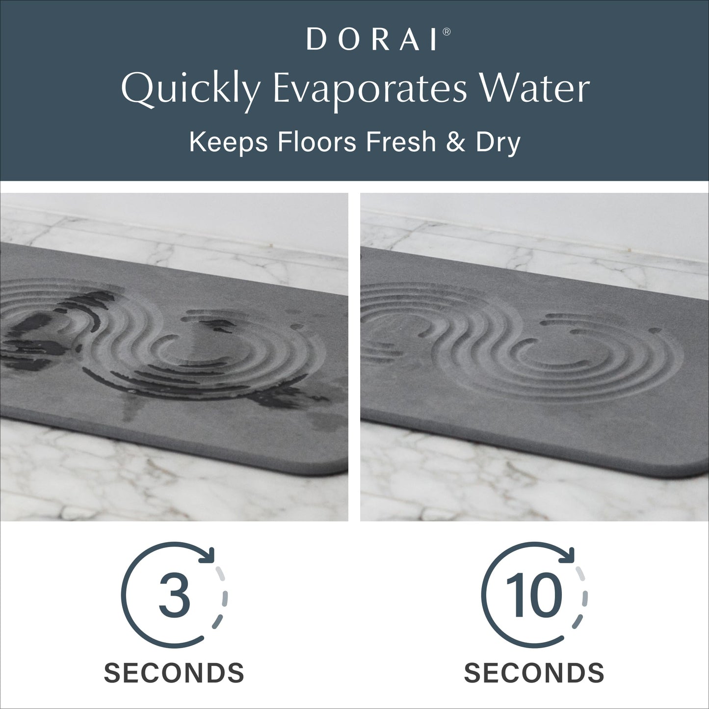Dorai Home Stone Bath Mat - Premium Diatomaceous Earth Bath Floor Mats with Non-Slip Base, Fast-Drying Modern Shower Mat for Bathroom | Zen Slate - 23.6"x15.4"