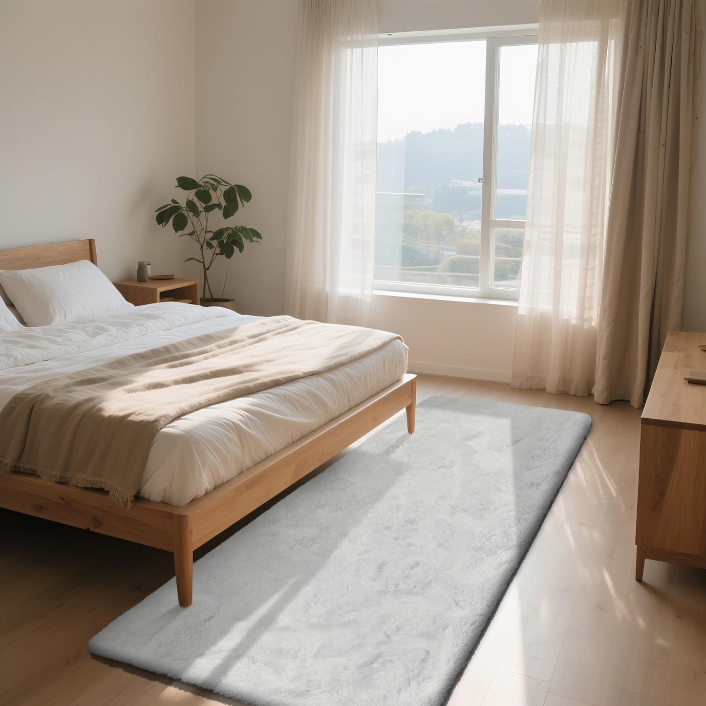 Soft Runner Rugs for Bedroom, White 2x6 Area Rugs Fluffy Rug Shag Area Rug Carpet, Bedside Rug for Living Room Bedroom Room Home Decor