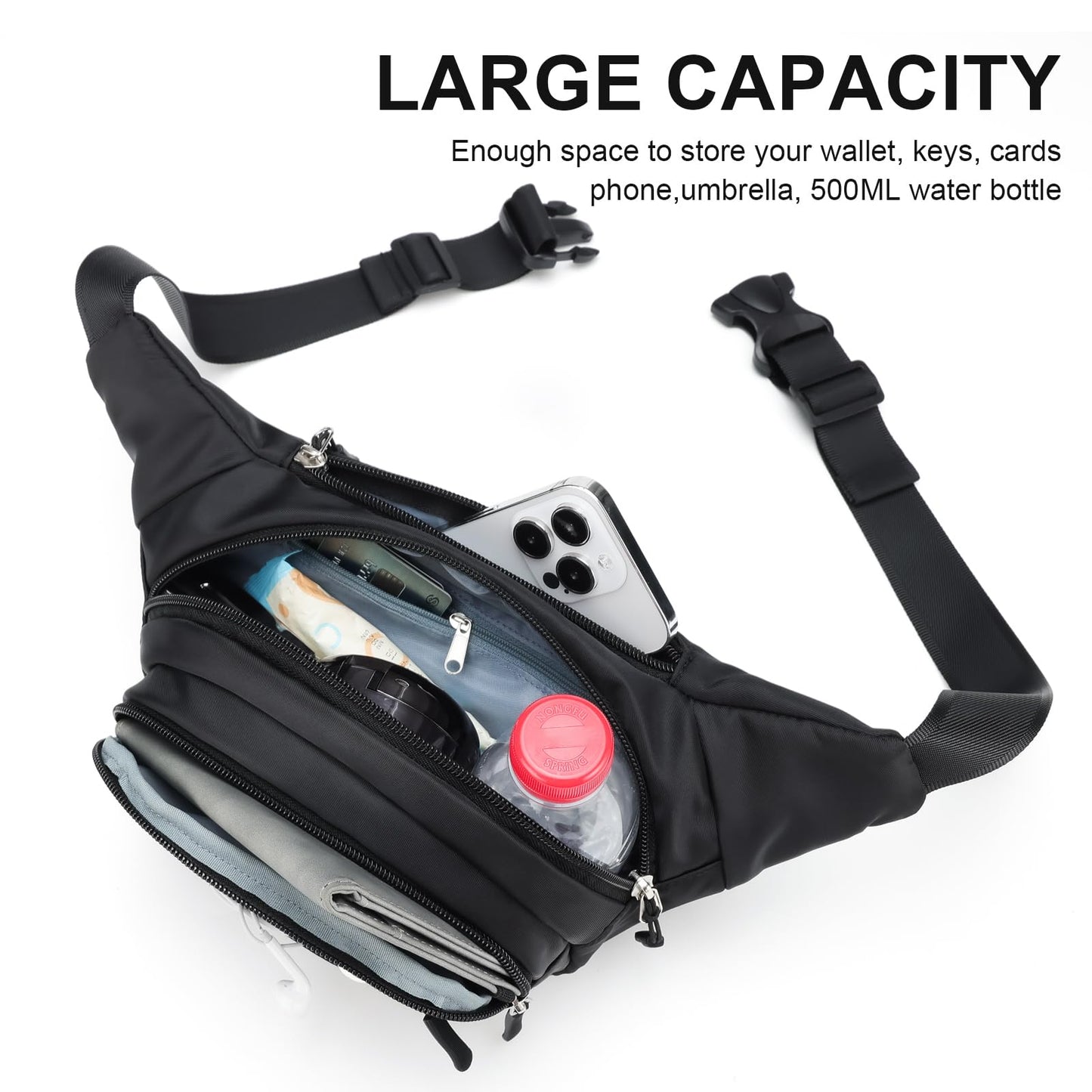 HuoMeizi Fanny Pack Men Women Plus Size with Extender Strap 70",Extra Large Crossbody Waist Bag with Adjustable Belt, Fashion Hip Bum Bag for Outdoors Workout Traveling Casual Hiking Walking Cycling