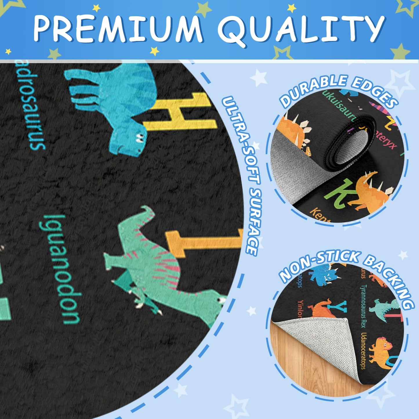 Xspatroias Dinosaur Alphabet Kids Rugs 3x4 Ft Educational Learning Playroom Rug for Toddlers Children Washable Non-Slip Playmat Rug for Classroom Preschool Nursery Playroom Decor