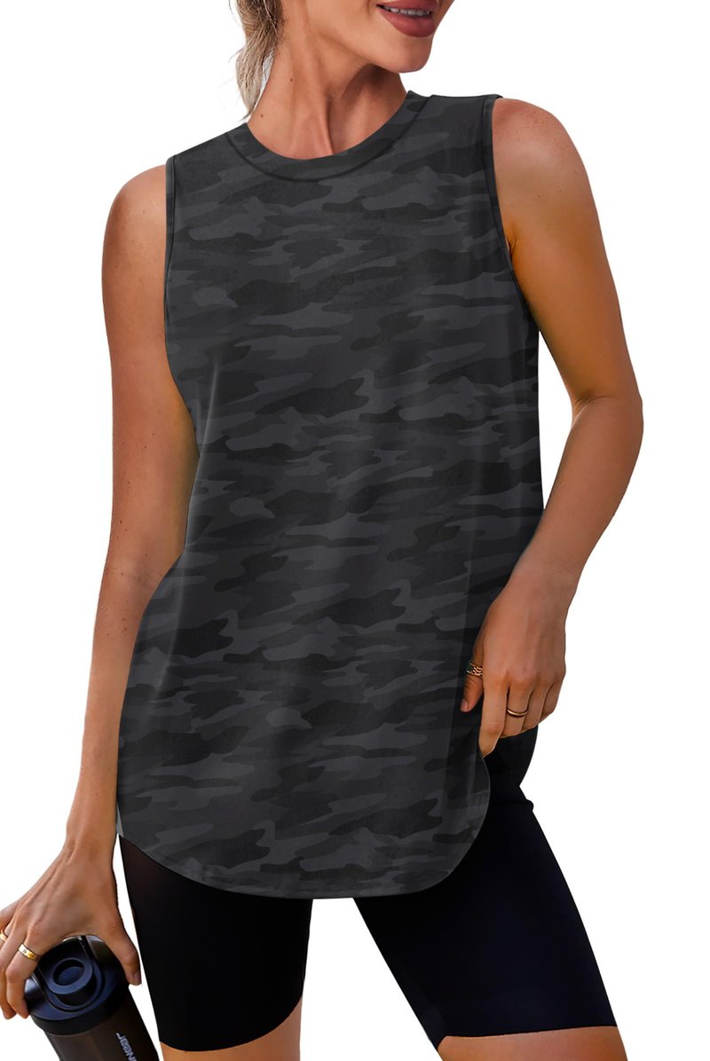 Women's Workout Tank Tops Racerback Athletic Yoga Tops Loose Fit Sleeveless Running Gym Sports Shirts for Women Black White XL