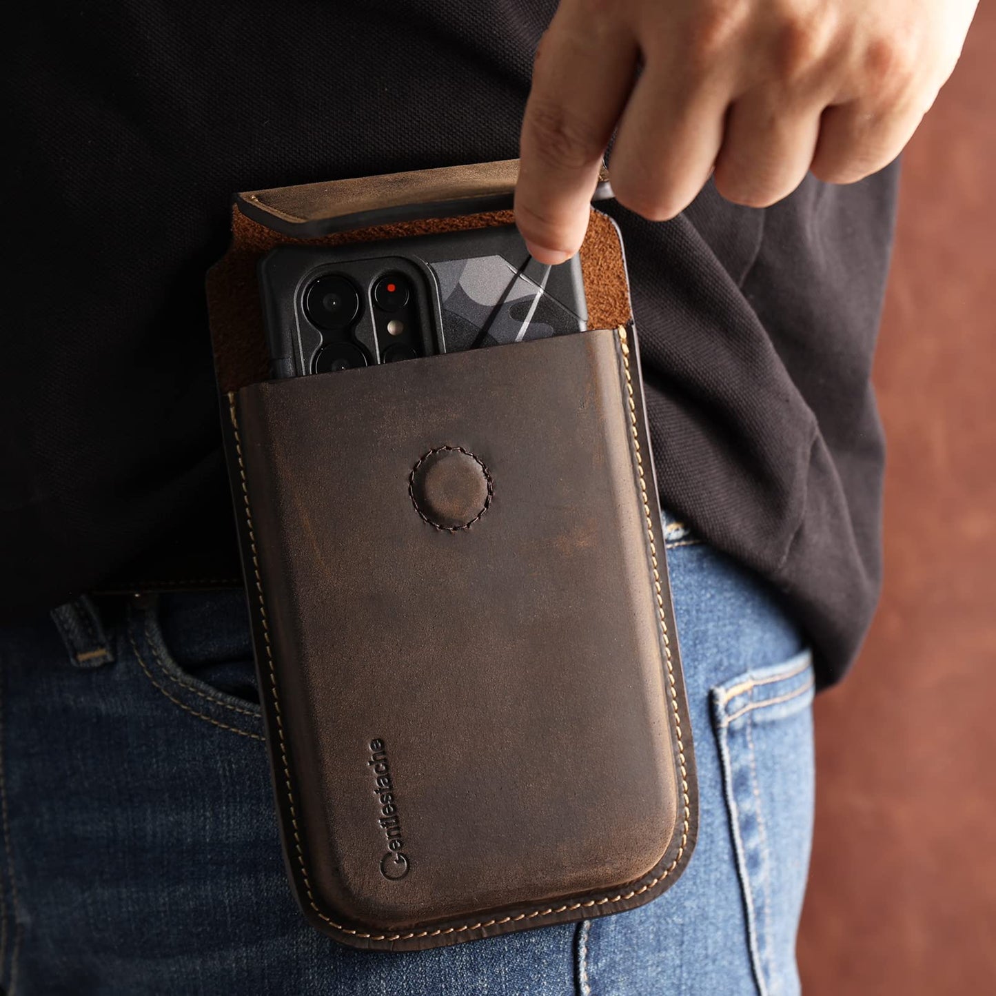 Gentlestache Leather Phone Holster for iPhone 17 16 15 14 Pro Max & Plus - Belt Clip Cell Phone Case for S25 S24 Ultra & Plus - Magnetic Closure Leather Belt Holder Pouch, XL, Darkbrown