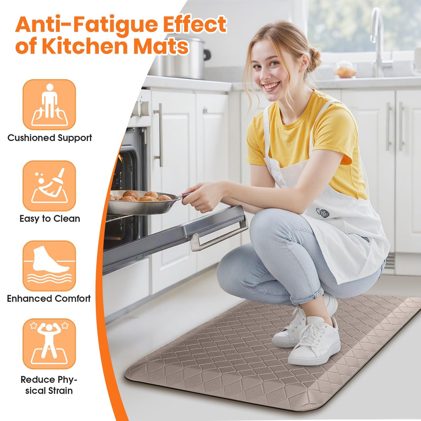 TranquilMoments 4/5 Inch Extra Thick Kitchen Mats for Floor,Non Slip Anti Fatigue Kitchen Rugs,Waterproof Stain Resistant Sink Mat,Cushioned Standing and Comfort Mats for Office (17"x24" Khaki)