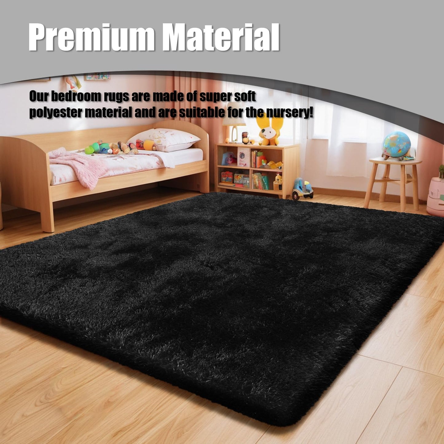 6x9 Fluffy Area Rug for Living Room,Shag Area Rugs for Bedroom,Black Soft Fuzzy Rug Non-Shedding Indoor Plush Carpet for Bedroom Dorm Home Decor