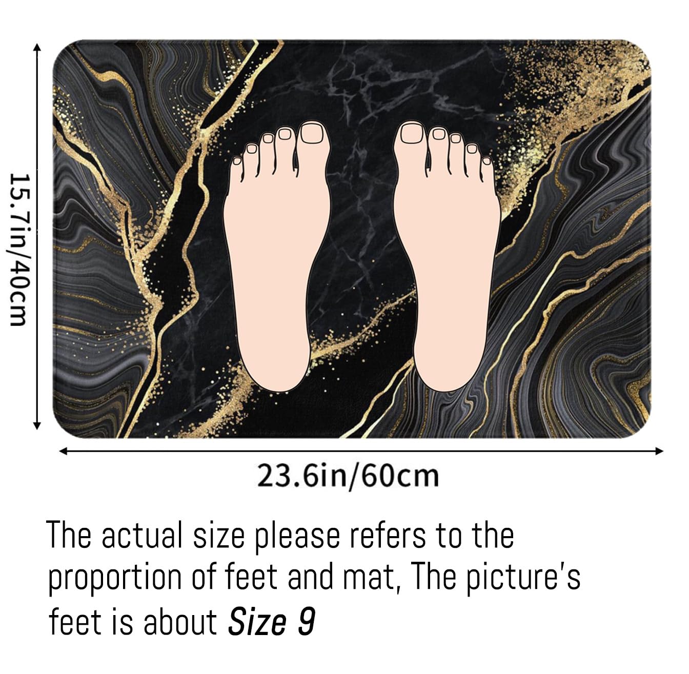 Black and Gold Marble Bath Mats for Bathroom, Soft Absorbent Bath Rug Non-Slip Floor Rug Carpets for Kitchen Bathroom Laundry Bedroom Living Room Decoration