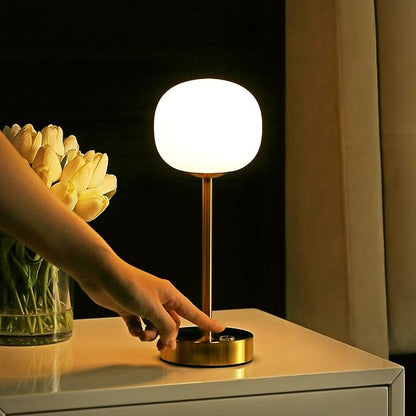 JONATHAN Y JYL7108C Natalia 12.25" Modern Minimalist Iron Rechargeable Integrated LED Table Lamp Contemporary Bedside Desk Nightstand Lamp for Bedroom Living Room Office, Brass Gold/White