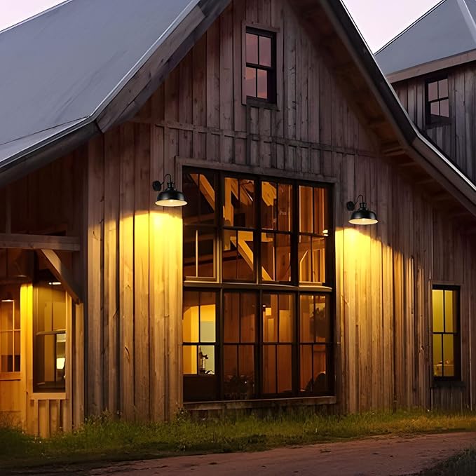 Solar Barn Light for Outside, Dusk to Dawn Gooseneck Outdoor Wall Lights Solar Powered, Farmhouse Exterior Wall Sconce, Industrial Outside Lighting Fixture, Rustic Lantern for Garage, Barn, Shed