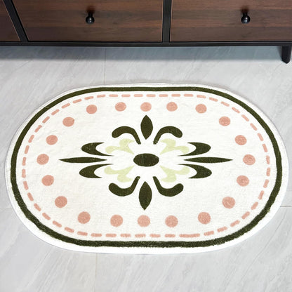 White Bathroom Rugs Soft Cute Bath Mat for Bath Floor 20x32inch, Machine Washable Non-Slip Bath Mats for Shower Toilet Tub, Kid’s Bathroom Decor Plush Carpet (Green Floral)