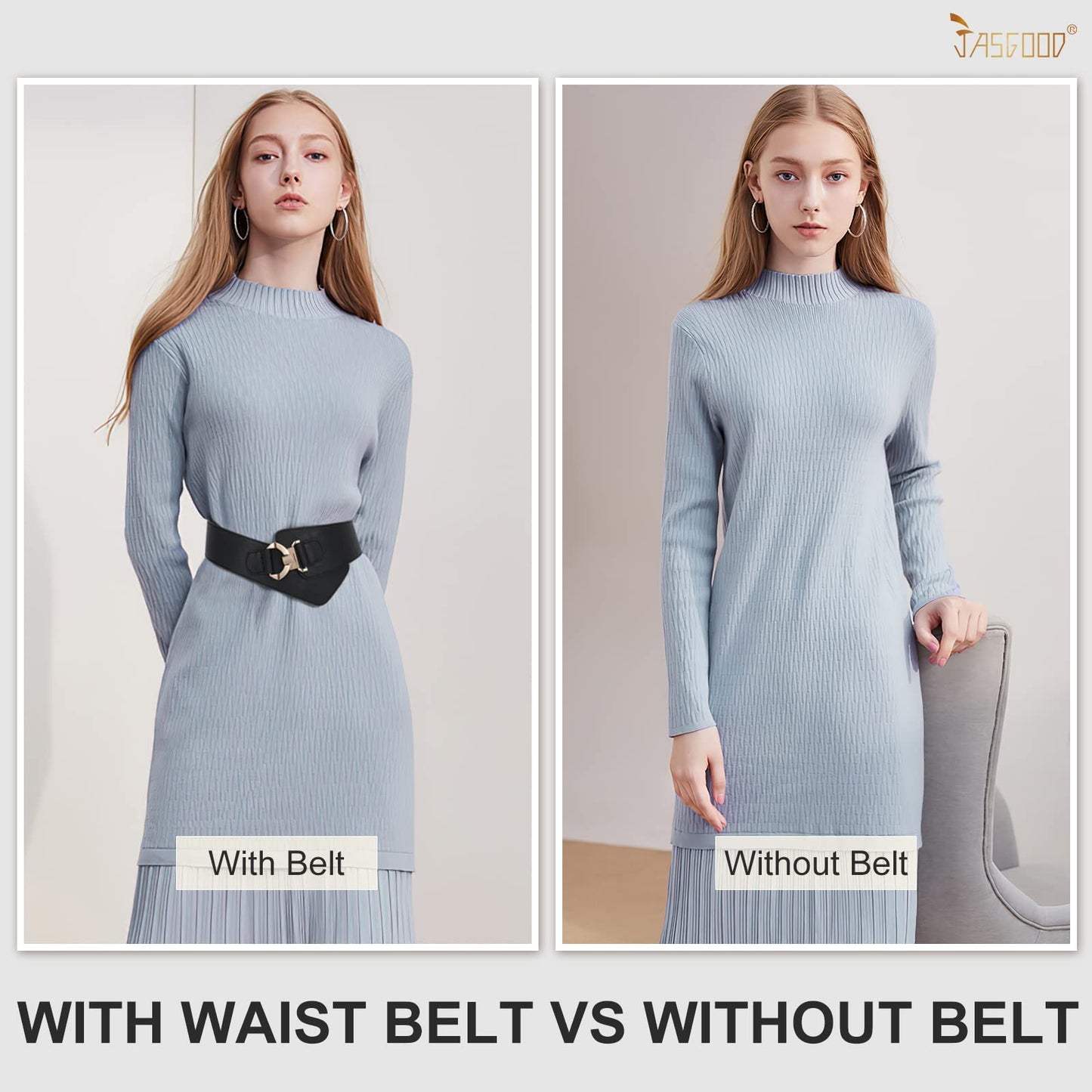 JASGOOD Women's Fashion Vintage Wide Elastic Stretch Waist Belt with Gold Interlock Buckle Halloween Belt (Matte Black,Suit Waist 36-42 Inch)