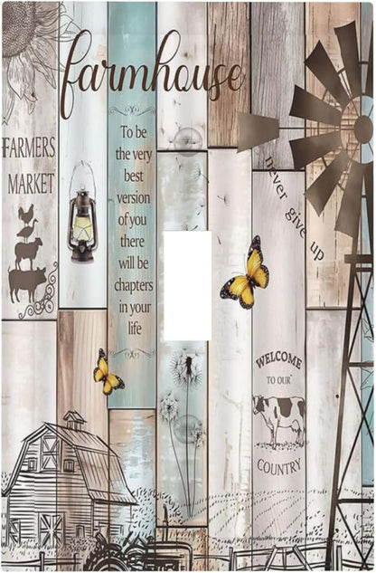 Rustic Western Farmhouse Windmill 1 Gang Single Duplex Light Switch Plate Outlet Cover Vintage Barn Wooden Plank Inspirational Quote Decorative Wall Plate Switchplate Electrical Faceplate
