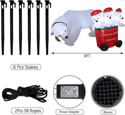 DR.DUDU 7 FT Christmas Inflatables Polar Bear with Santa Hat, Christmas Bear Blow up Outdoor Decorations for Lawn Garden Yard Xmas Holiday Party