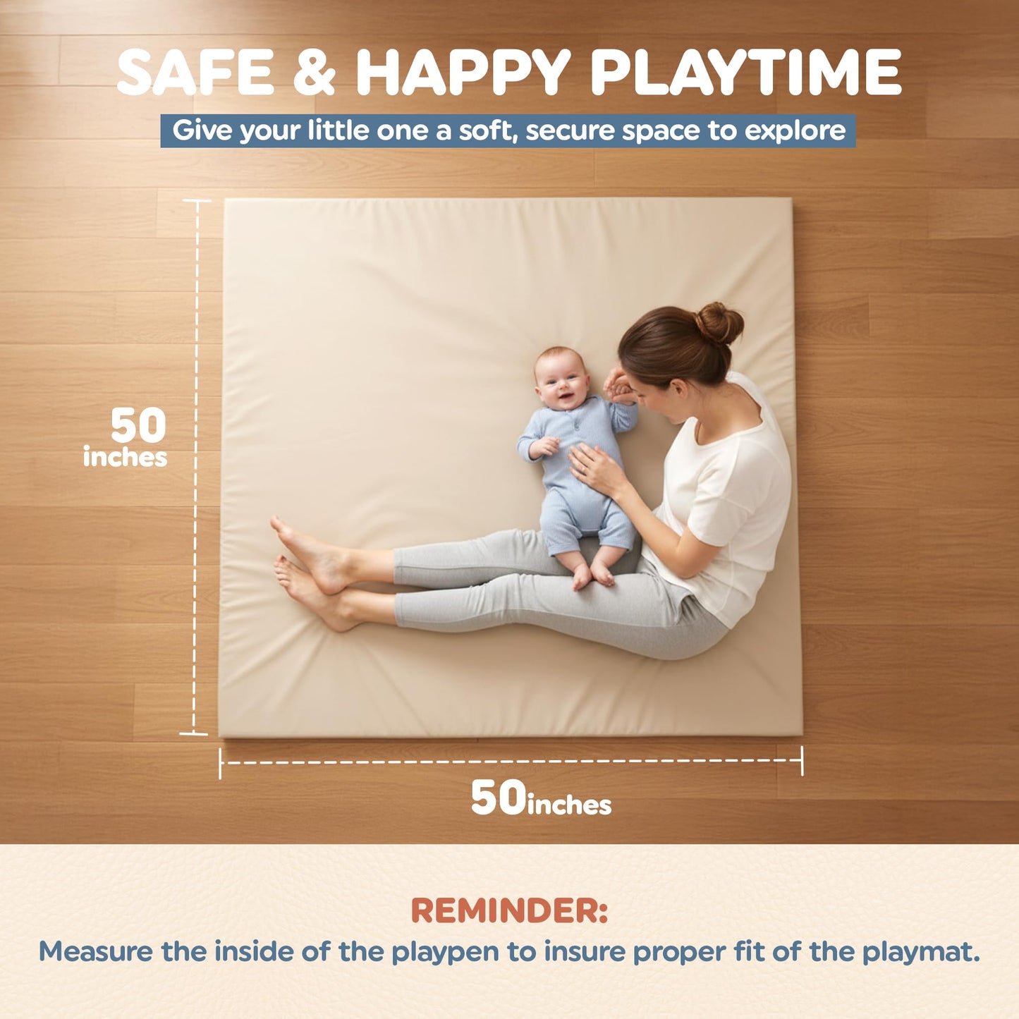 Motherly Haven Thick Baby Play Mat – 50x50x1 Rollable Foam Floor Mat for Babies, Tummy Time, Crawling & Safe Indoor Play – Waterproof, Non-Toxic & Easy to Clean – Beige