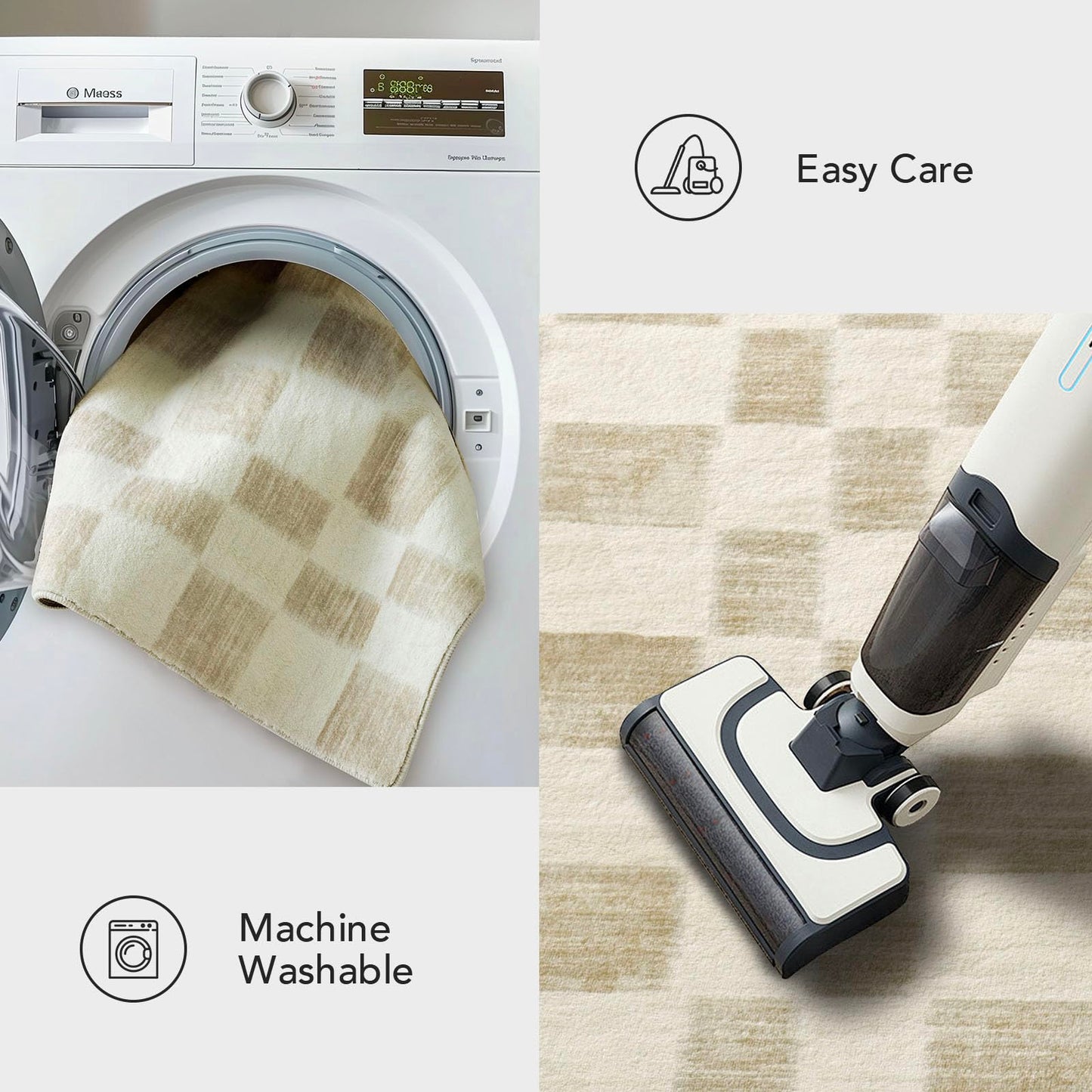 EVERGRACE Checkered Plaid Area Rug 2x6, Soft Faux Wool Rugs Washable Anti Slip Rugs Long Runner Rug Carpet for Entryway Bedroom Living Room Hallway Kitchen Dining Room and Laundry Room, Beige