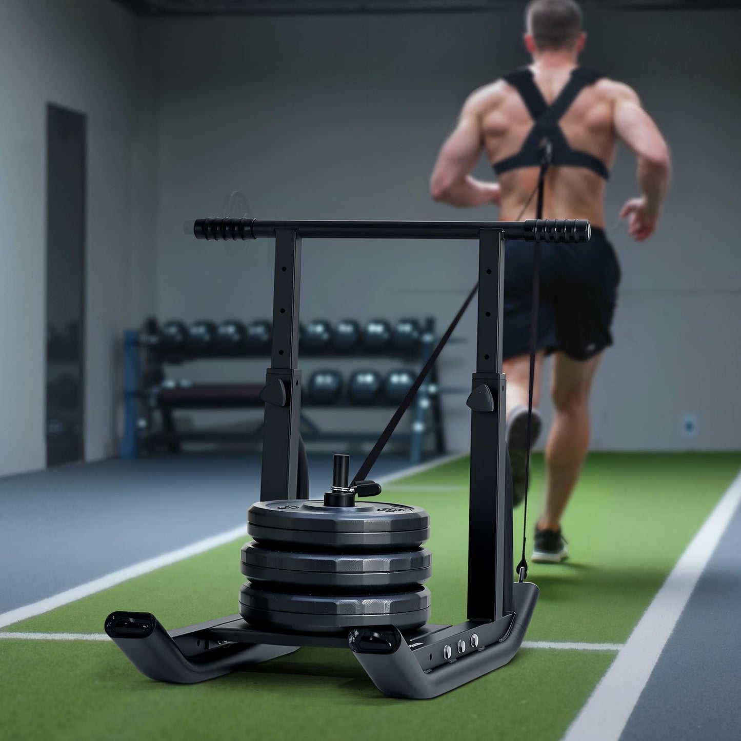 VEVOR Weight Sled, Fitness Training Training Pull Push Running Sled, Fitness Workout Sled Push Gym Equipment, Adjustable Height Handle, Compatible 1/2 in Weight Plates, Black, Football Sleds Chutes