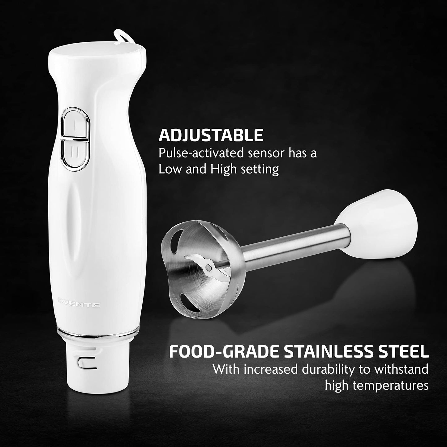 OVENTE Immersion Hand Blender, 300W Electric Handheld Portable Stick Mixer with 2 Mixing Speed and Stainless Steel Blades for Effortless Blending Smoothies, Shakes, Puree or Baby Food, Red HS560R