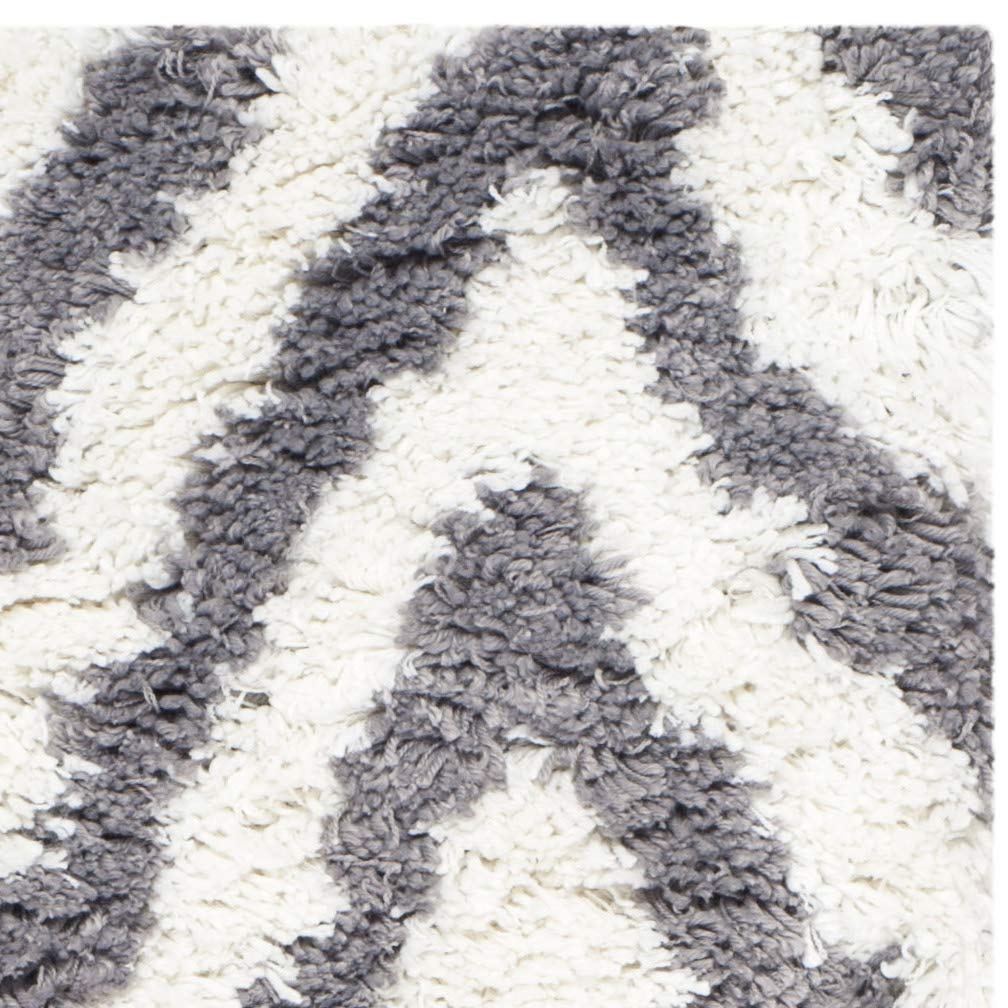 SAFAVIEH Chevron Shag Collection Runner Rug - 2'3" x 10', Ivory & Grey, Handmade, 1.2-inch Thick Ideal for High Traffic Areas in Living Room, Bedroom (SG250C)
