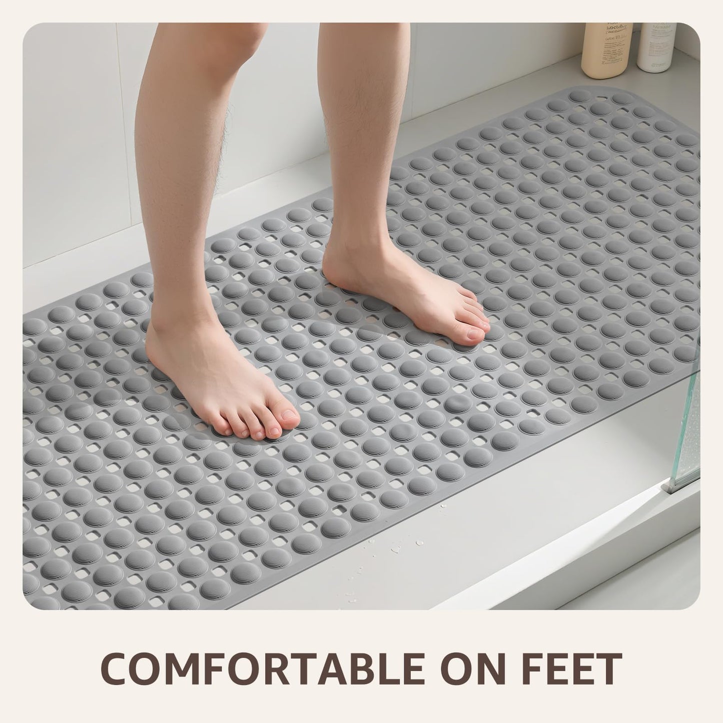 OTHWAY Bath Tub Shower Mat Non Slip, Bathtub Floor Liner Mats for Inside Shower Bathroom, Suction Cups and Drain Holes for Feet Scrubbing, Machine Washable, Soft on Feet, 35x16 Inch, Grey