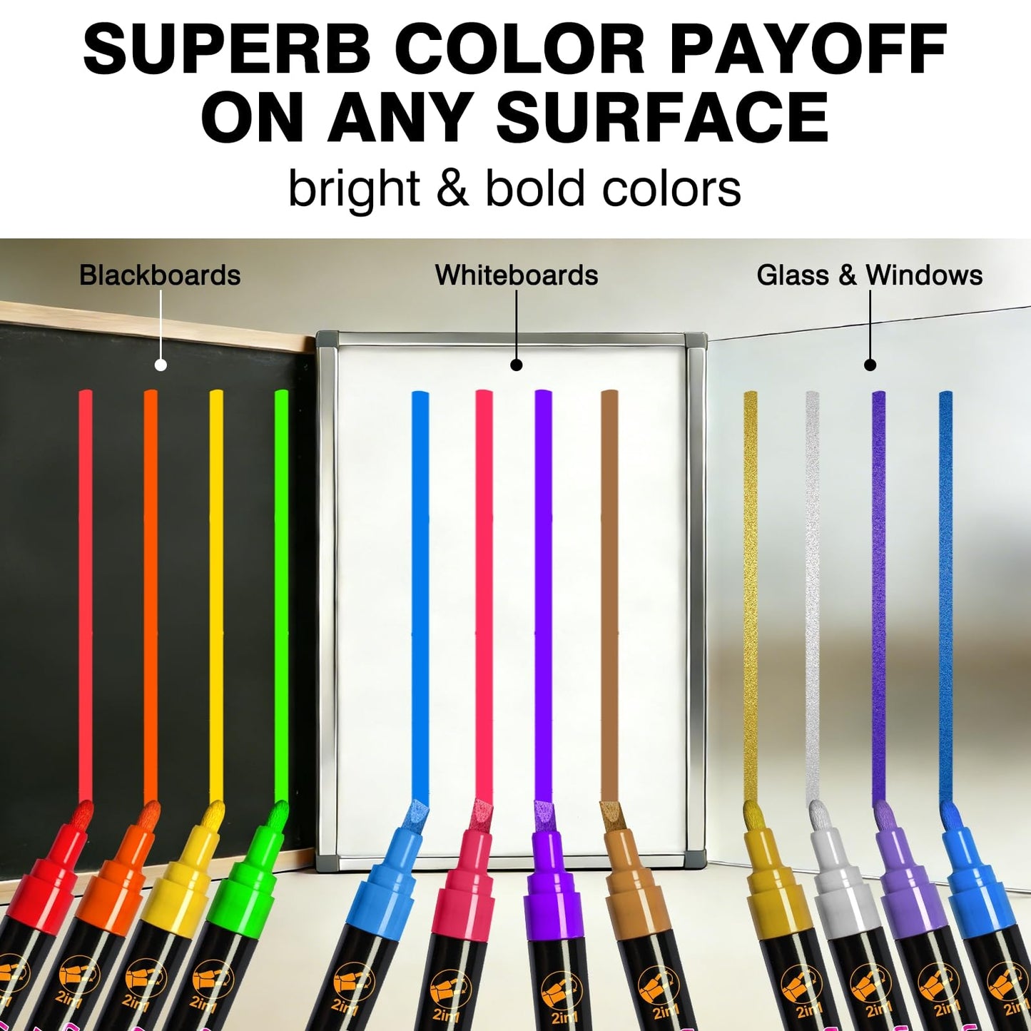 SFAIH 24 Vibrant Chalk Markers for Blackboard [1s Wet Wipe] - No Residue, 6mm Chalk Markers for Chalkboard Calendar, Glass, Window, Menus, Labels, Signs, Car, Non-Toxic, Ideal for Bistro Home