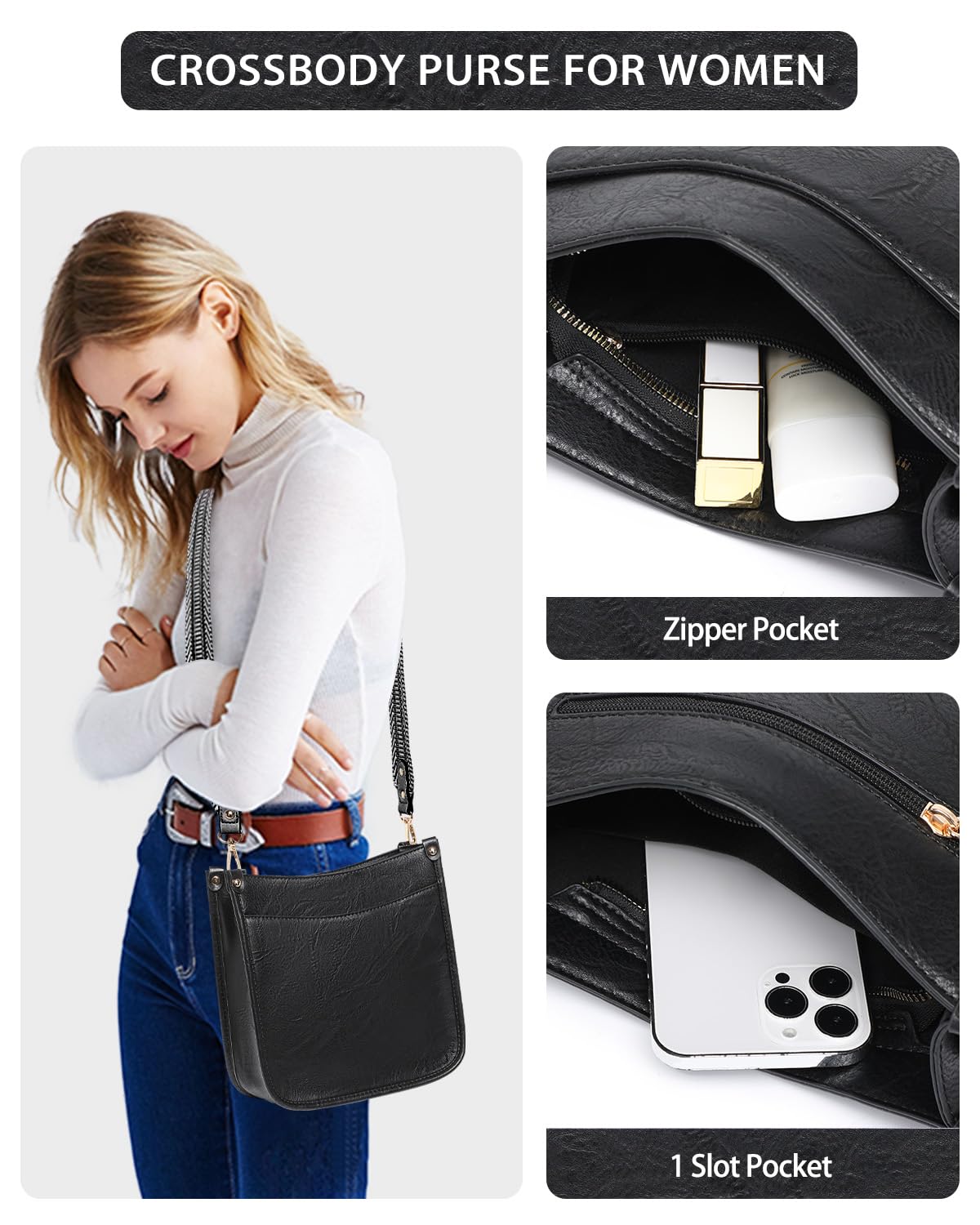 Purses for Women 3PCS, Crossbody Bags Set Large Leather Purse Shoulder Handbags with Wallet Adjustable Straps for Ladies Tote