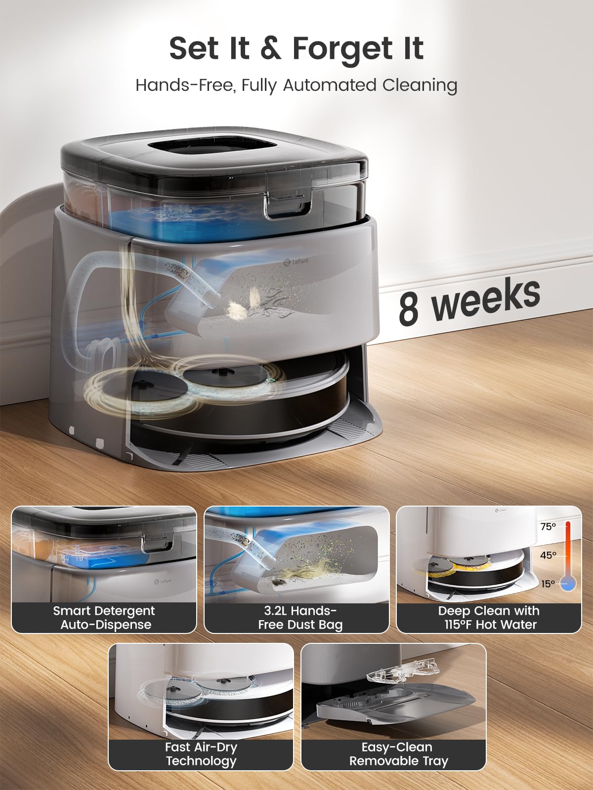 Lefant M210 Pro Robot Vacuum, Slim Quiet, 3 Adjustable Suction Levels, 6 Modes, Robot Vacuum Cleaner for Pet Hair, Hard Floors & Low Carpets, Self-Charging, WiFi/App/Alexa Control, Gray