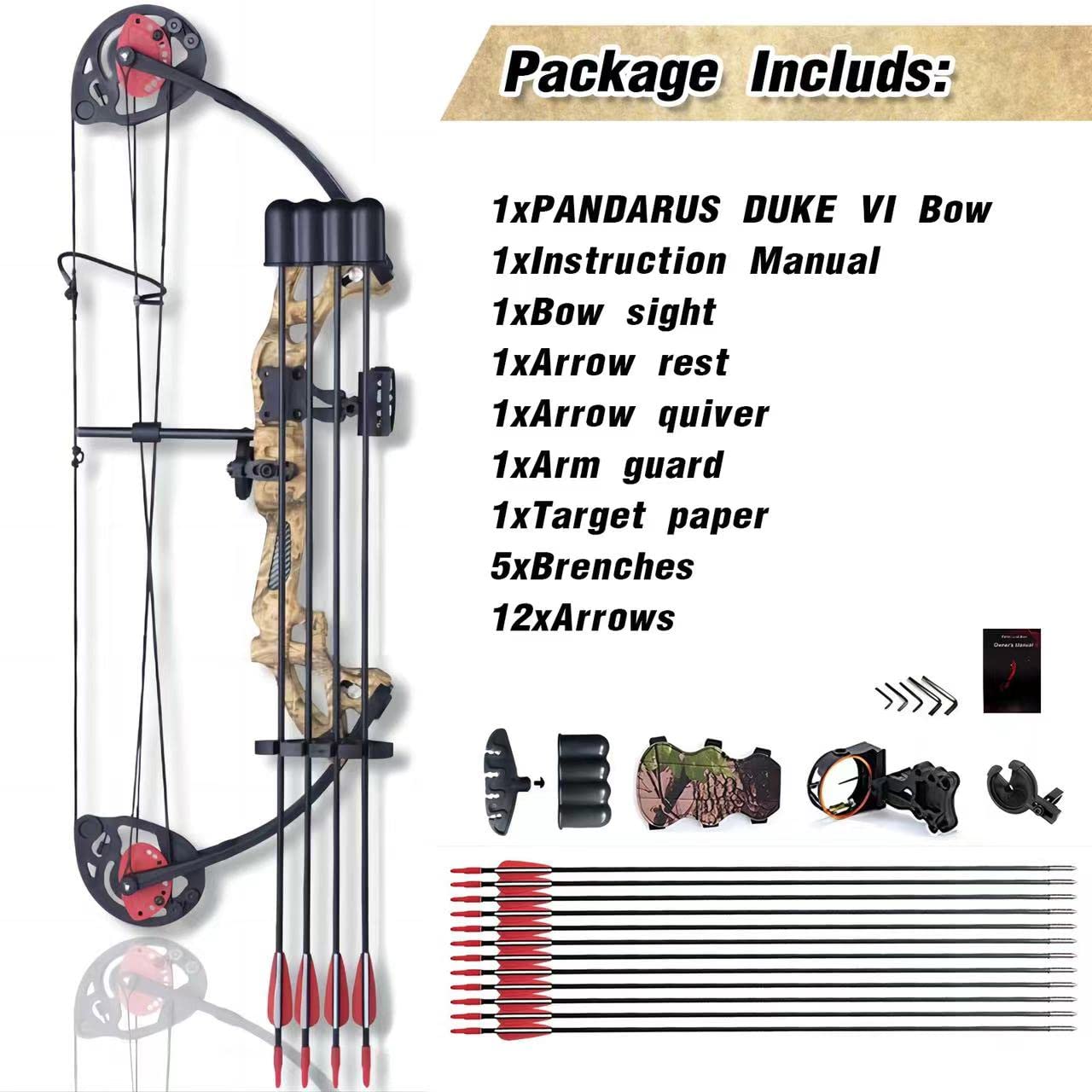 PANDARUS Compound Bow Archery for Youth and Beginner, Right Handed,19”-28” Draw Length,15-29 Lbs Draw Weight, 260 fps (Camo Left Handed)
