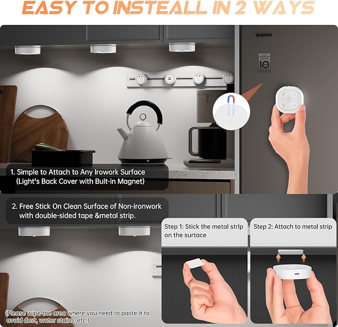 6PCS Motion Sensor Step Light, Wireless Rechargeable Puck Lights with Remote, Under Cabinet Lights with 3 Colors&RGB, Magnet Stick on Light for Closet, Hallway, Stairway, Bathroom, Bedroom, Kitchen
