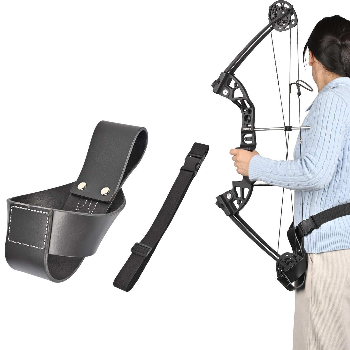 SPG Waist Compound Bow Holder - Archery Bow Belt Pouch for Shooter Holding Up Bows Practical Compound Bow Bag & Adjustable Belt Assisted Hunting Shooting Sporting Standing Resting Accessories (Black)