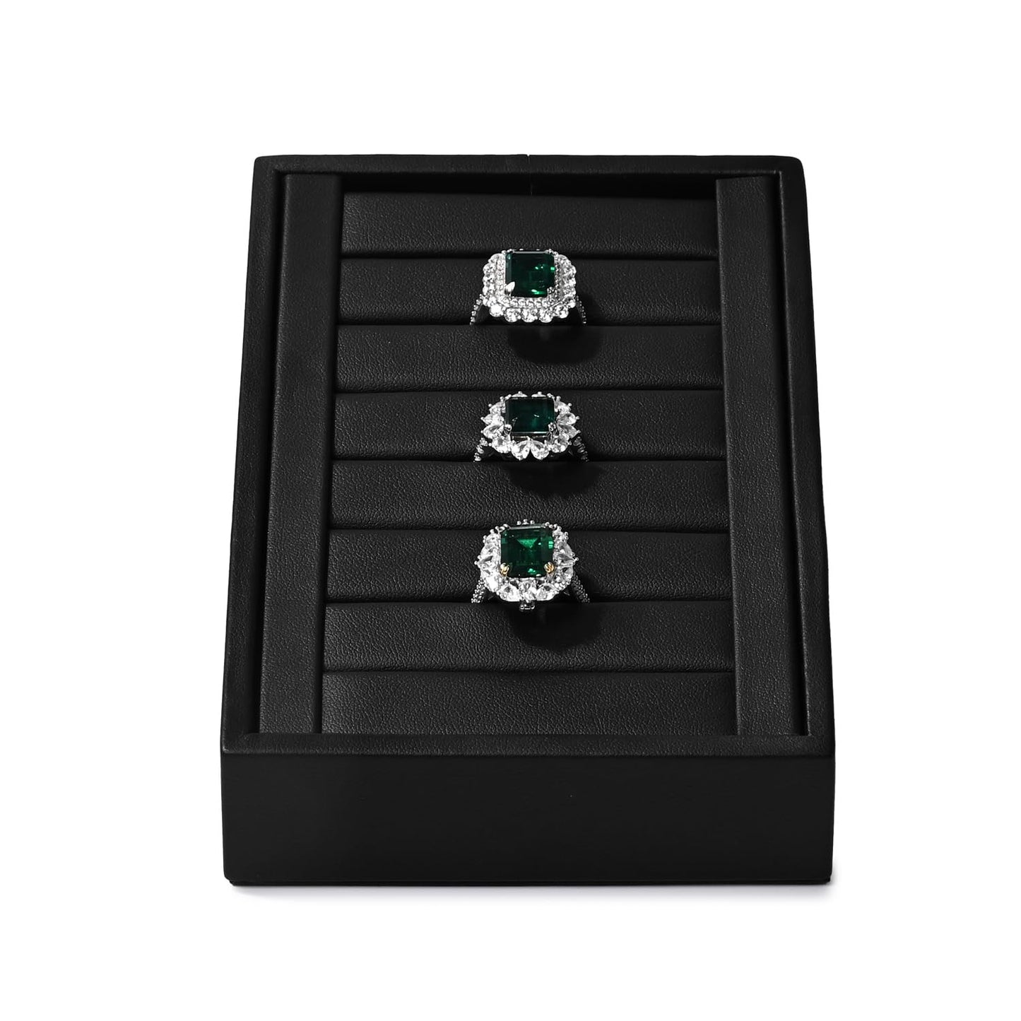 Woodten PU Leather Jewelry Ring Tray Display Stand Slotted Ring Showcase Display Organizer Holder for Trade Show(Black)