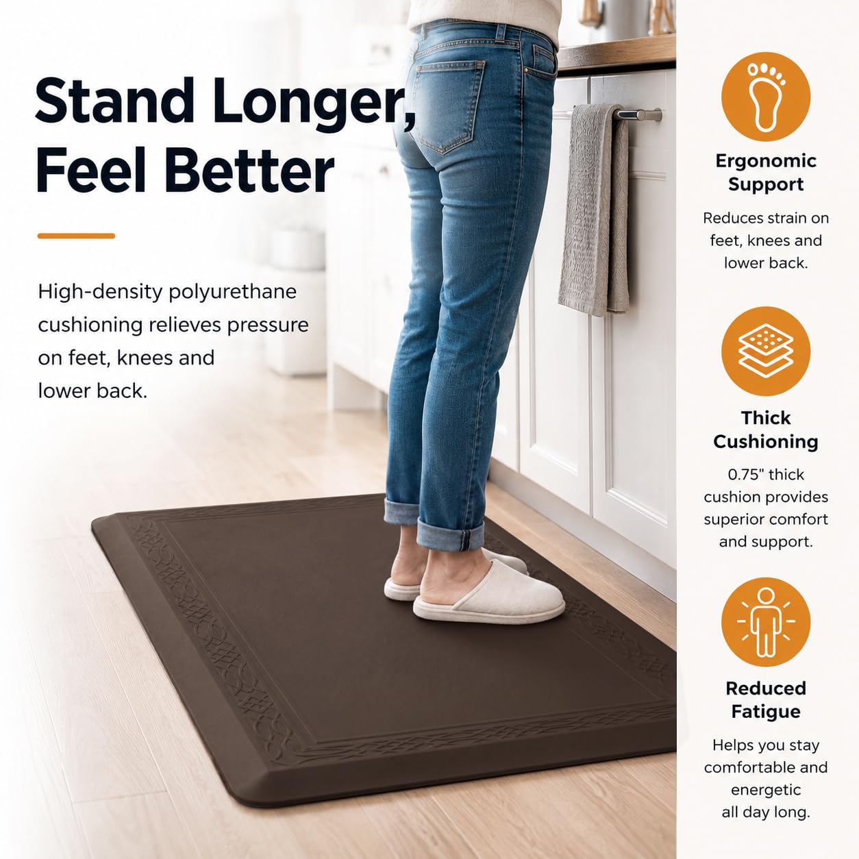 24 x 60 Inch Extra Support Anti Fatigue Comfort Kitchen Mat, Waterproof Long Kitchen Runner, Non-Slip Standing Desk Mat, Commercial Pads for Offices, Home, Garages (Bordeaux Coffee, 24'' x 60'')