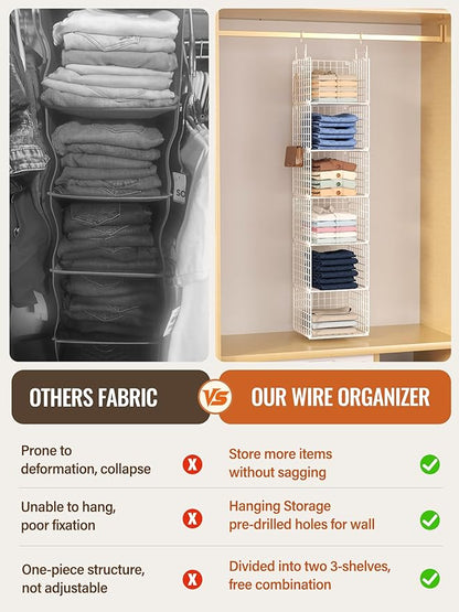 6 Tier Closet Hanging Organizer, Metal Closet Organizers and Storage