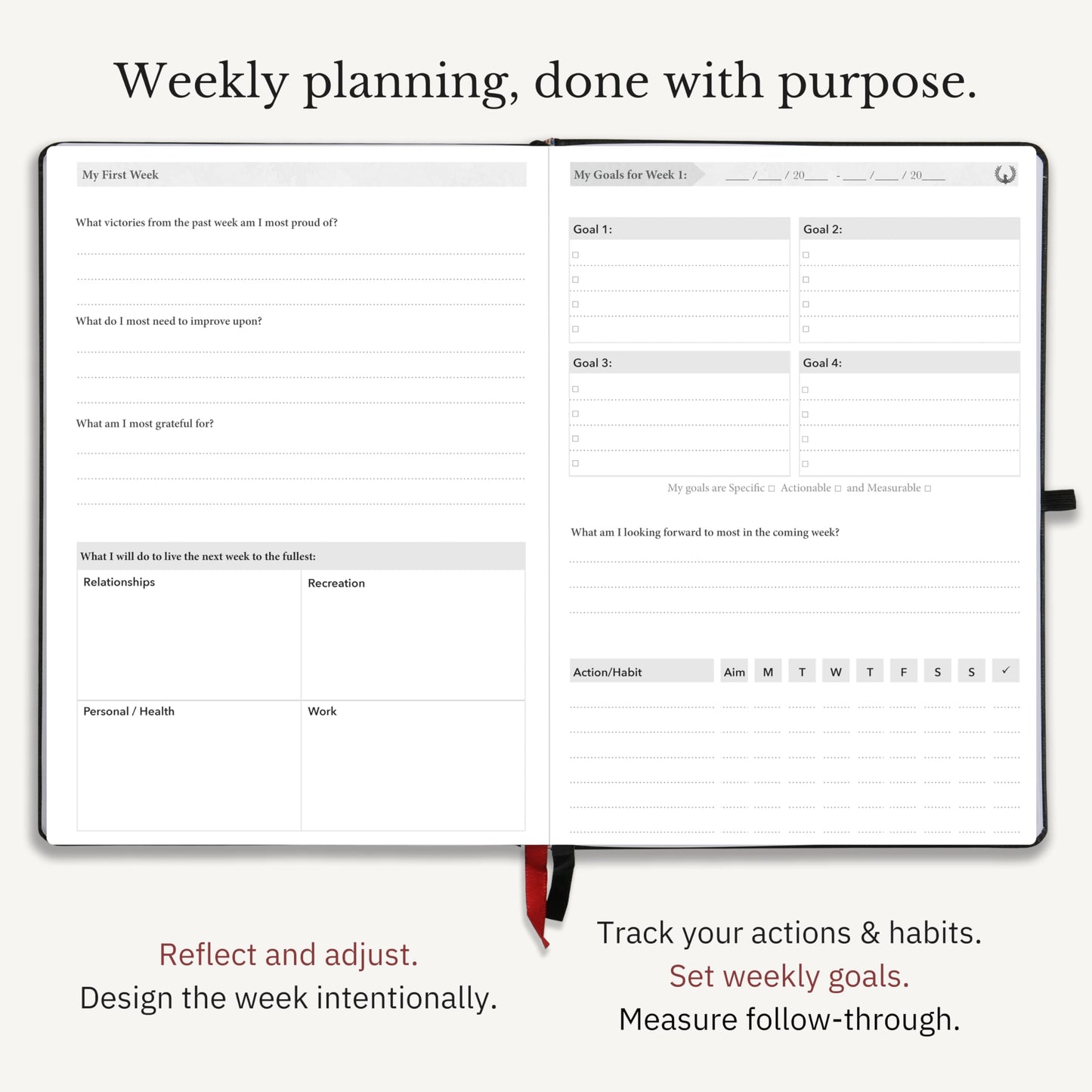 The Phoenix Journal - Quarterly Goal Planner, Daily Planner Journal & Organizer for Goal Setting, Productivity & Focus - Undated 12 Week Planner, Weekly & Monthly Planning, Habit Tracking - Hardcover - Black