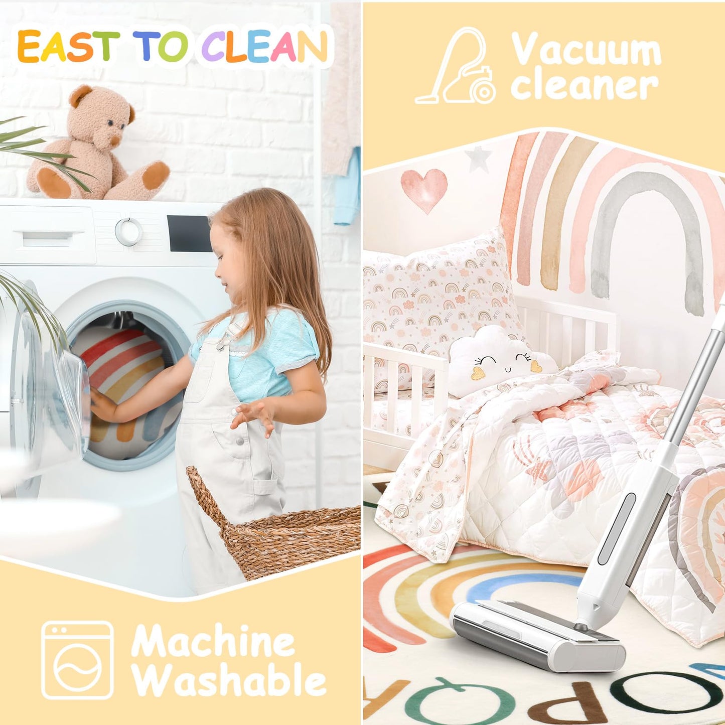 Truqual Nursery Rug Round Rainbow Classroom Rug Elementary, Non-Slip Rainbow Rug for Girls Room, Extra Large Learning Carpet for Kids Playroom, Circle Play Mat for Toddlers