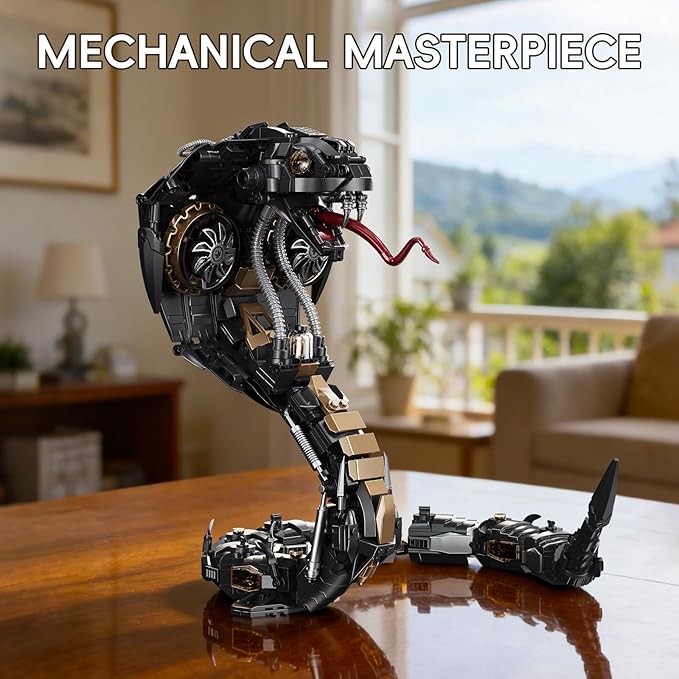 Mechanical King Cobra Building Set 1036 Pieces Steampunk Black Mamba Snake Model Kit Articulated Reptile Construction Toy Cyberpunk Home Decor Gift for Adults and Teens
