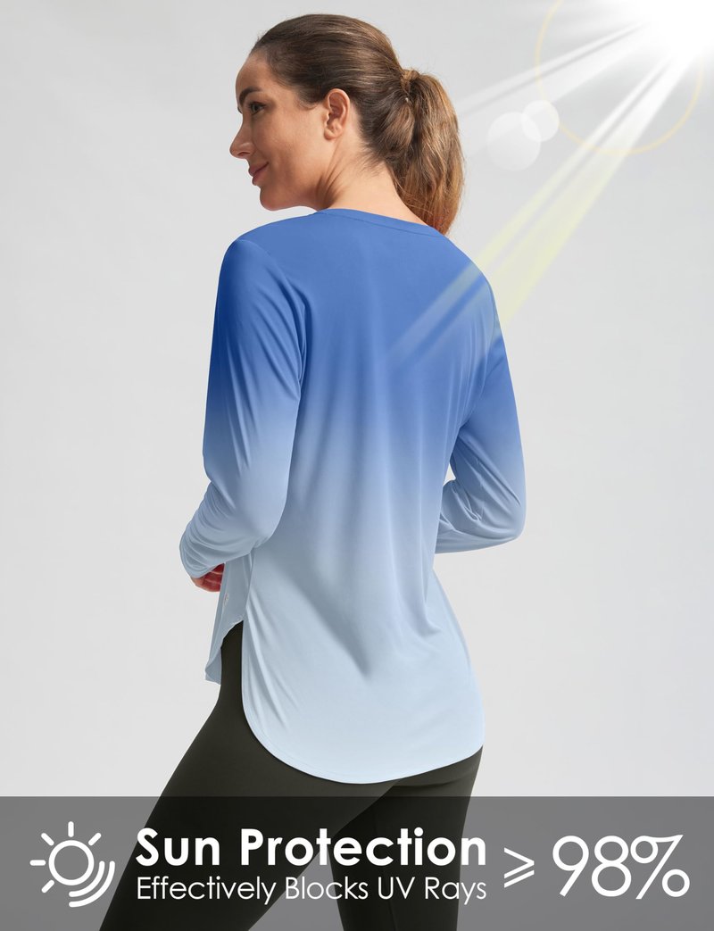 Women's Sun Shirts UPF 50+ Long Sleeve UV Protection Shirt Lightweight Quick Dry Workout Hiking Tops for Women(Blue/White Gradient,XS)