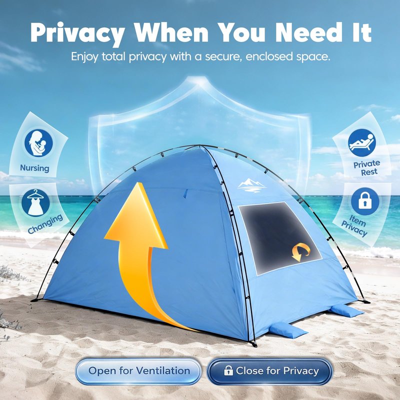 Purebox Beach Tent Sun Shelter - 2/3/4 Person UPF 50+ UV Protection Tents with Canopy, Easy Setup Lightweight Beach Shade Tent, Portable Beach Cabana Sun Shade Shelter