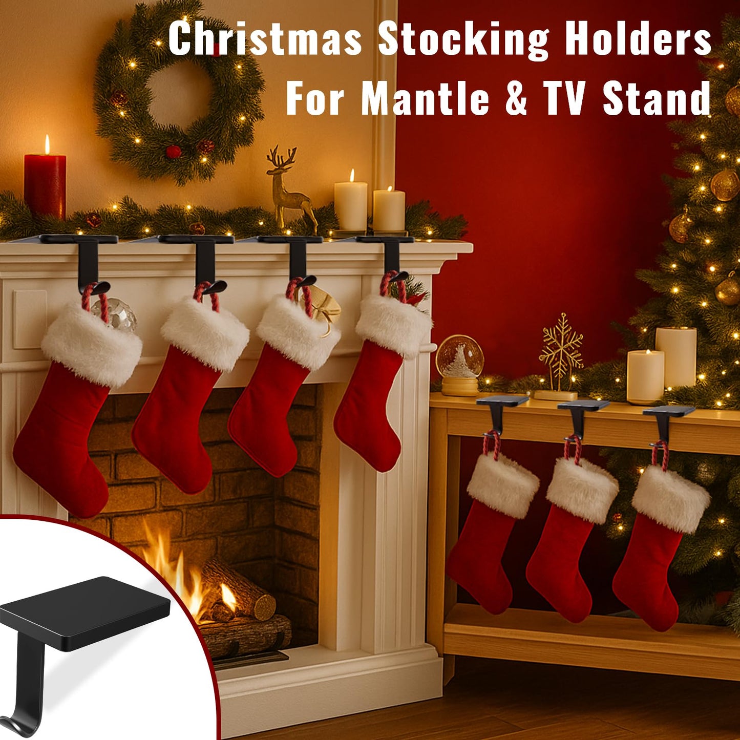 Btanadi Stocking Holders for Mantle Set of 6, Metal Christmas Stocking Holder, Heavy Duty Stocking Hangers with Non-Slip Protective Pad, Mantle Garland Hanger for | TV Stand | Staircase | Dresser