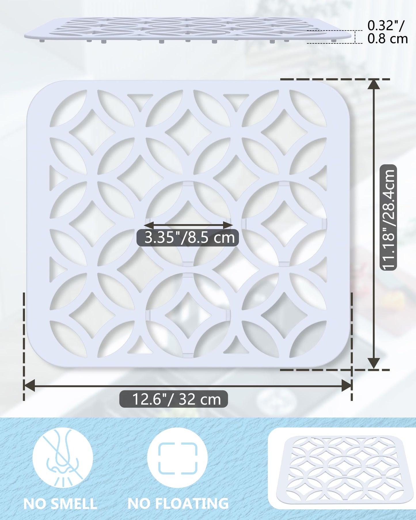 BEHOK 2 Pack 12 x 11 inches Small Silicone Sink Mat, Feng Shui Coin Pattern Heat-resistant Sink Protector for Kitchen Sink with Lucky Coin Design, DIY Cut-to-fit Drain (White)