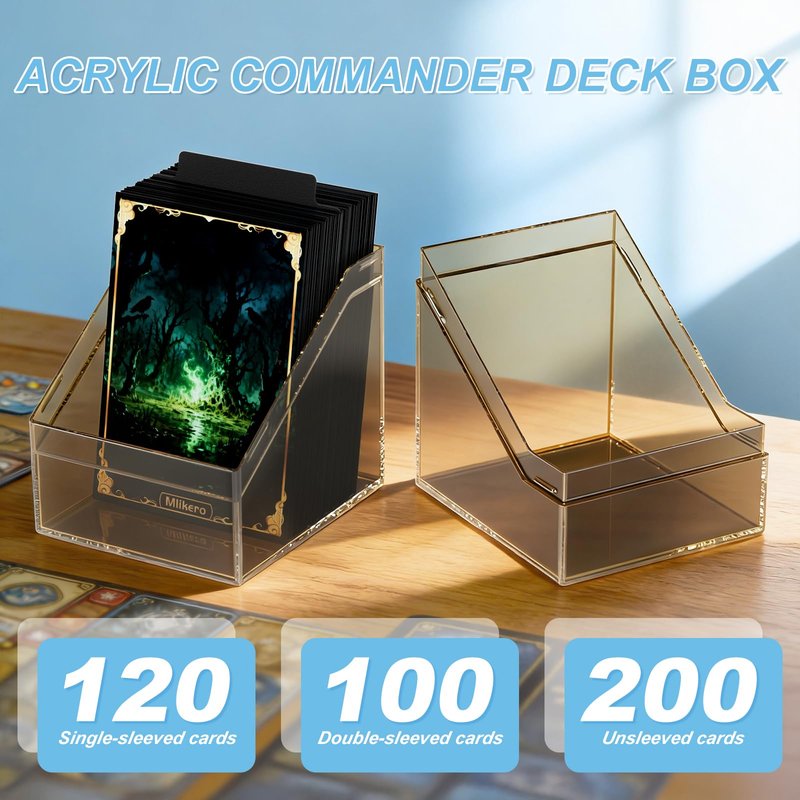 Mlikero Card Deck Cases, 6 Pack Acrylic Commander Deck Box Holding 100+ Sleeved Cards with 6 Dividers, Sturdy Card Storage Box Fit for MTG, TCG, Sports Cards (Clear&Black)