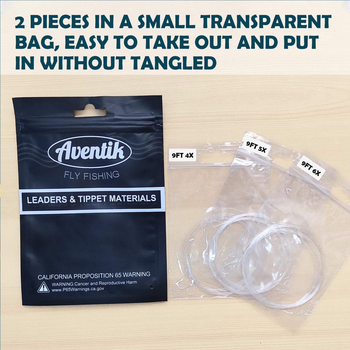 Aventik Fly Fishing Tapered Leader Pre-Tied Loop Fishing Leader Line 7.5FT 9.0FT 12FT 6/12 Pack Tensile Strength- Abrasion Resistance- Low Memory Freshwater Saltwater (9.0FT-6pcs, 4X-5.4LB)