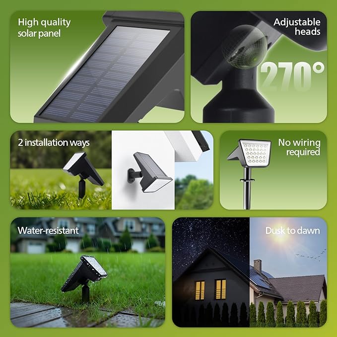 Philips 2 Packs Solar Spot Lights Outdoor Waterproof, 28 LED 3000K Solar Powered Landscape Pathway Lights, Dusk to Dawn Solar Spotlights for Garden, Yard, Lawn, Walkway, Driveway