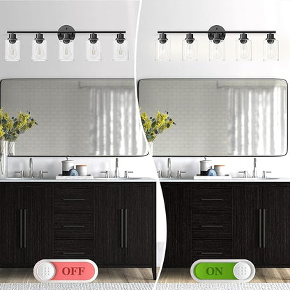 5-Light Black Bathroom Vanity Lights, E26 Modern Bathroom Light Fixtures with Clear Glass Shade, Mirror Kitchen Hallway Cabinet Living Room Sconces Wall Lights