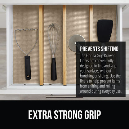 GORILLA GRIP powerGRIP Drawer Shelf and Cabinet Liner, Thick Strong Hold, Non-Adhesive Liners Protect Kitchen Cabinets and Cupboard, Bathroom Drawers, Easy Install Mat, 12" x20', Beige