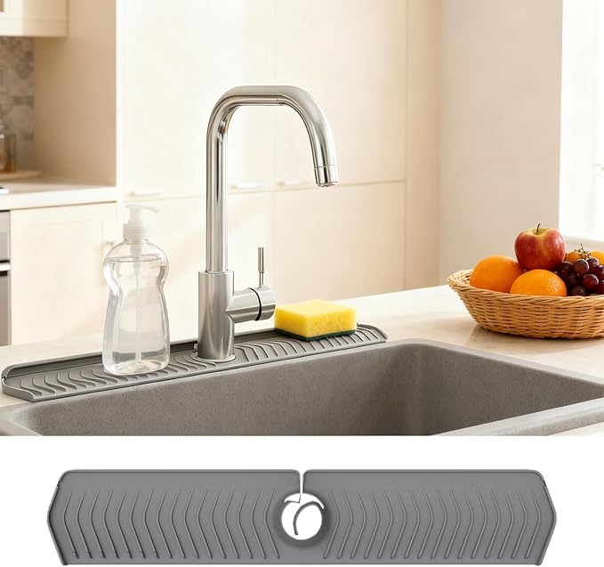 30 Inch Silicone Kitchen Sink Faucet Mat, Adjustable Waterproof Splash Guard