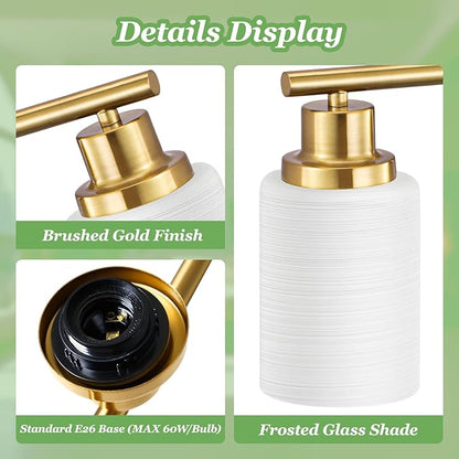 3-Light Bathroom Light Fixtures, Vanity Lights for Mirror with Textured Milky White Glass Shade, Modern Kitchen Light Fixtures Wall Sconce Light - E26 Base - Brushed Gold